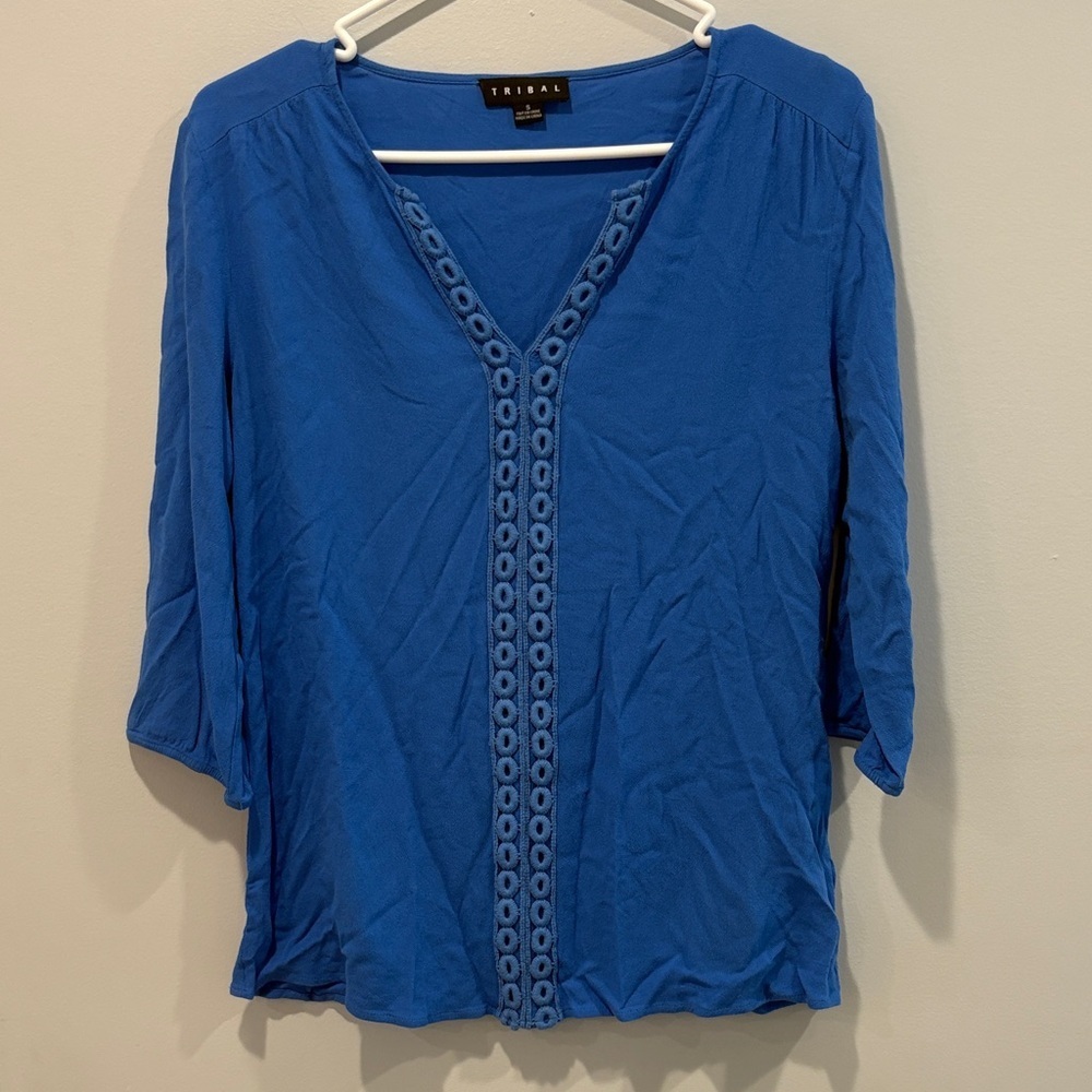 Tribal Women's Royal Blue V-Neck Blouse